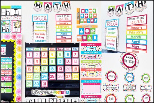 confetti classroom decor decorations, confetti bulletin board ideas classroom calendar birthday display