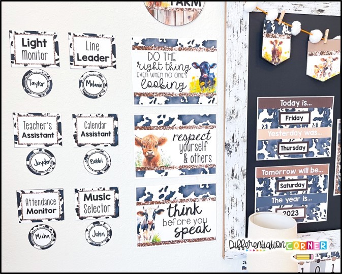 Creating a Cozy Classroom: Cow Print Classroom Decorations for a Warm and Welcoming Environment 5 cow print decor highland cow decorations farmhouse classroom decor cowboy classroom theme farm themed classroom decorations Cow print stuff cow print aesthetic classroom theme ideas classroom decor ideas rules and expectations posters
