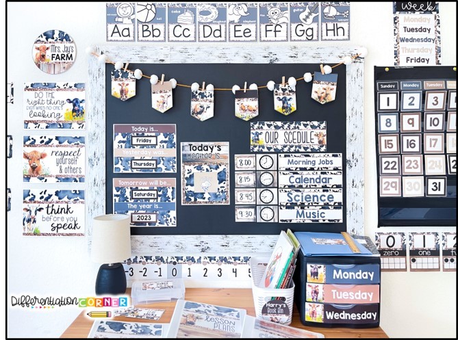 Creating a Cozy Classroom: Cow Print Classroom Decorations for a Warm and Welcoming Environment 8 cow print decor highland cow decorations farmhouse classroom decor cowboy classroom theme farm themed classroom decorations Cow print stuff cow print aesthetic classroom theme ideas classroom decor ideas transformation makeover