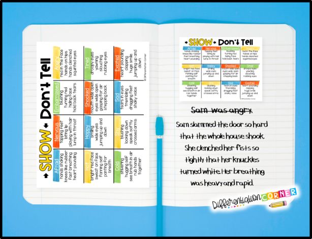 Show Don’t Tell in Writing Plus Free Writing Anchor Charts