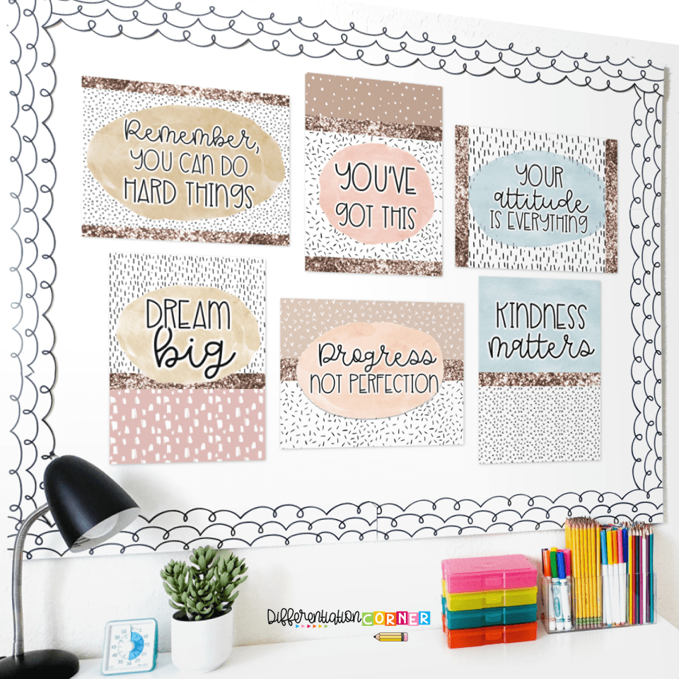 Try the Boho Classroom Vibe for Free: Neutral Calming Classroom Growth Mindset Posters
