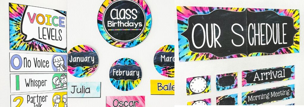 Colorful Classroom Without the Chaos (10 Decor Ideas That Actually Work) 4 colorful classroom decor colorful classroom themes colorful classroom ideas tie dye retro classroom decor bright