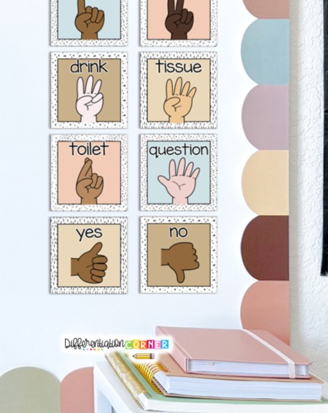7 Classroom Displays That Run Your Classroom For You 3 classroom displays classroom management behavior management classroom decor back to school neutral calming boho theme hand signal posters