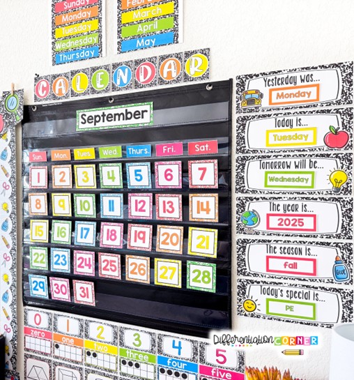 What To Hang First? A Classroom Setup Guide for Teachers 2 classroom setup elementary classroom organization classroom setup ideas composition notebook classroom decor calendar wall